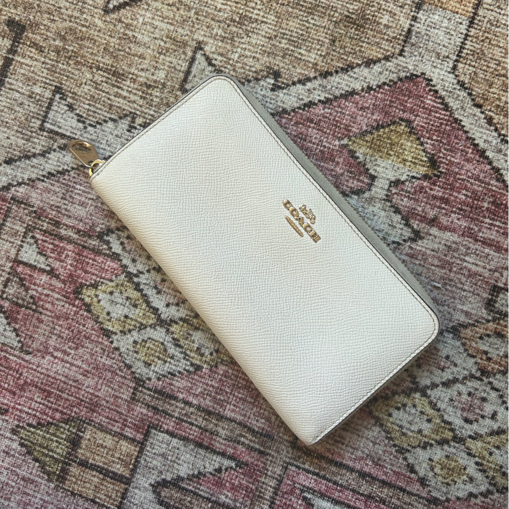 Coach Long Zip Around Wallet- Chalk/Light Saddle with Gold Hardware